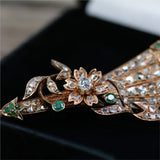 Antique mid Victorian rose gold diamond,emerald & pearl flower vase brooch