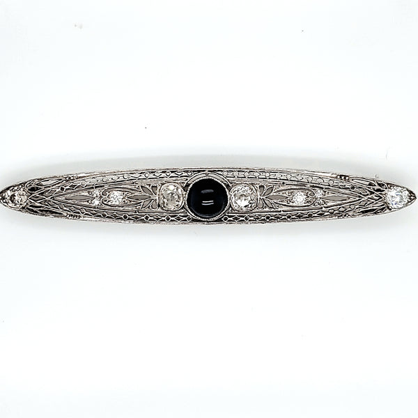 Art Deco Platinum, diamond and sapphire filgree bar pin
