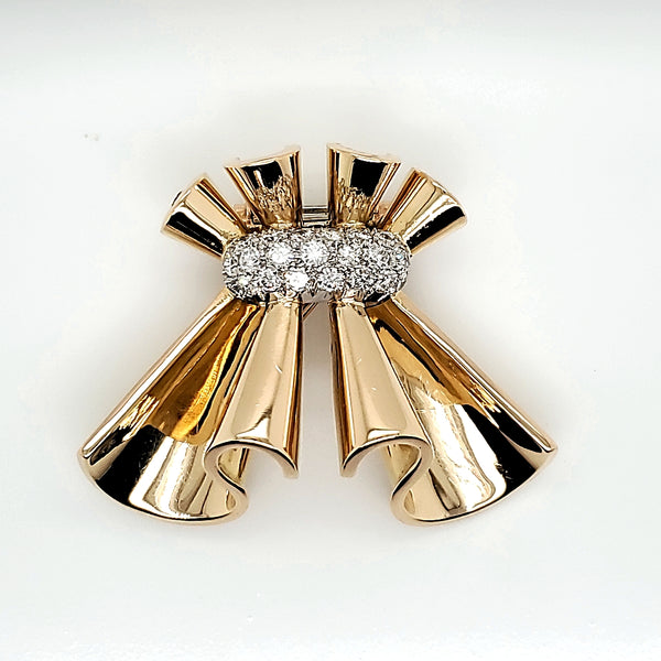 Vintage mid-century French 18kt yellow gold and diamond brooch