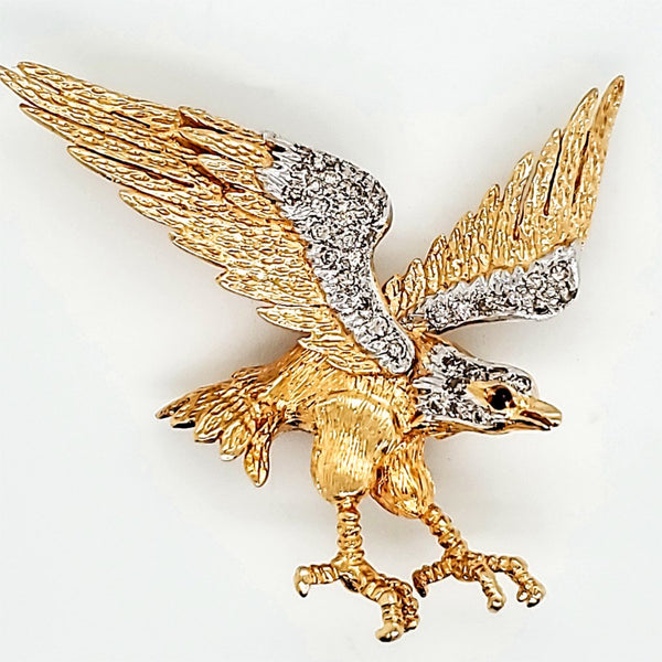 Vintage 14kt yellow Gold and Diamond Eagle Brooch/Pendant