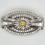 Art Deco Platinum Numbered Round and Baguette Cut Diamond Brooch