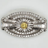 Art Deco Platinum Numbered Round and Baguette Cut Diamond Brooch