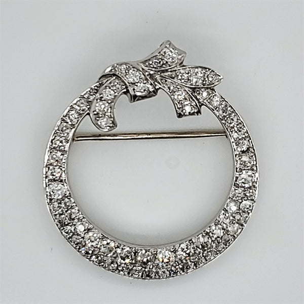 Art Deco Platinum and Diamond Bow Circle Brooch