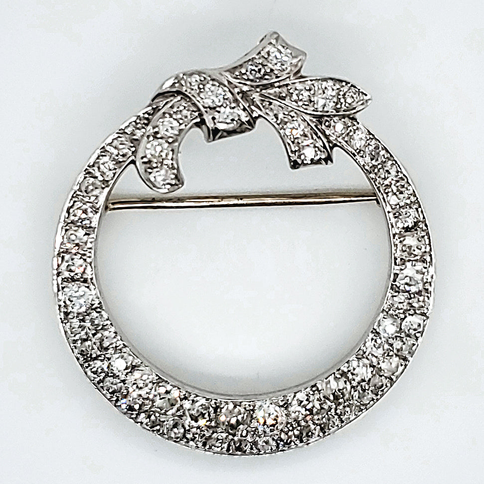 Art Deco Platinum and Diamond Bow Circle Brooch