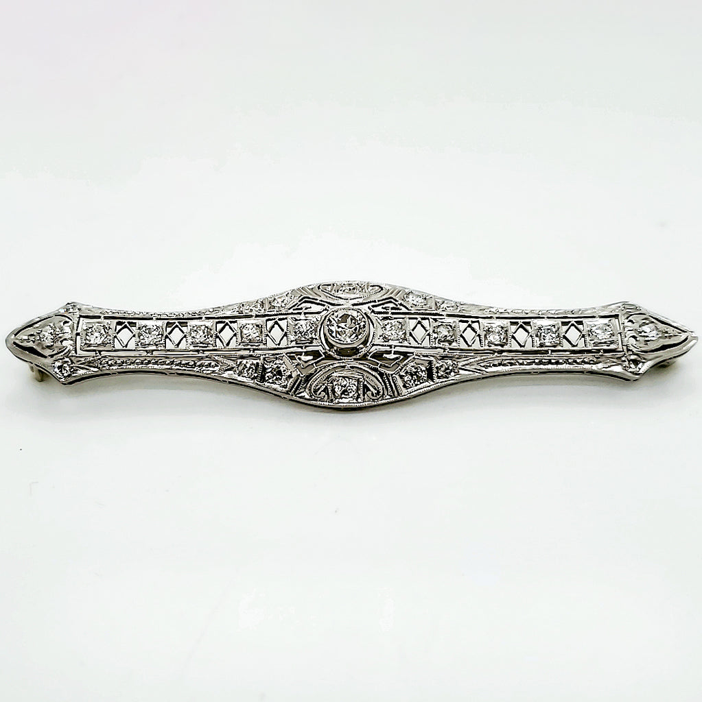 Art Deco Platinum and Diamond Filigree Bar Pin