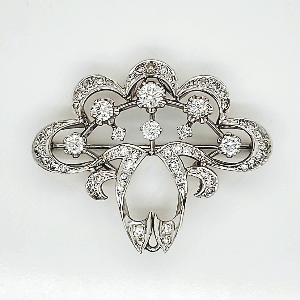 Modern Edwardian Belle Epoch Style 14kt Gold and Diamond Brooch/Pendant
