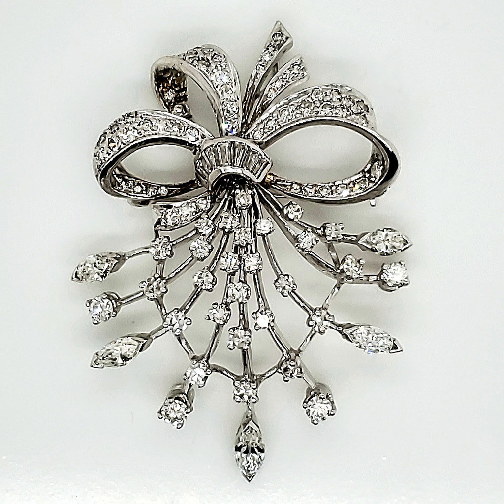 1950s Retro 14kt White Gold and Diamond Brooch