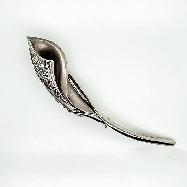 18kt White Gold and Diamond Elongated Flower Bud Brooch