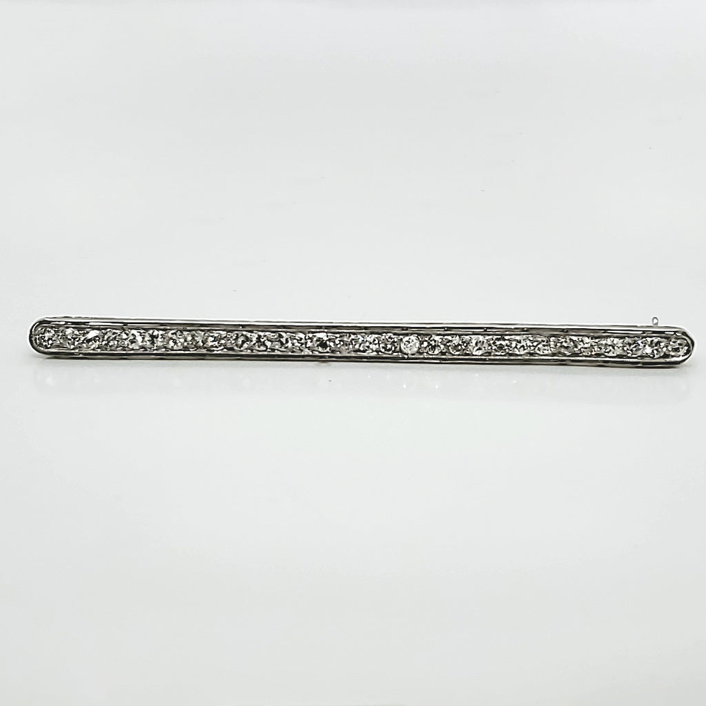 Art Deco Elongated Platinum and Diamond Bar Pin