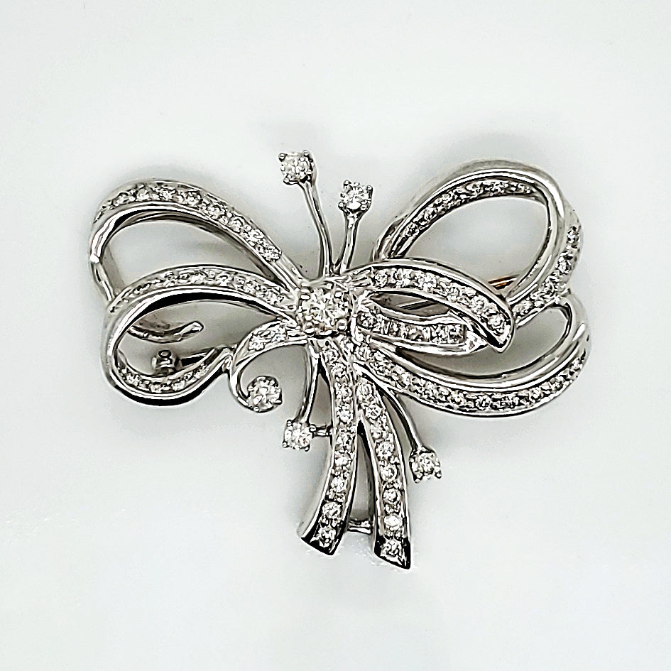 14kt White Gold and Diamond Bow Brooch