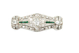 Art Deco Platinum Diamond and Emerald Filigree Brooch/Pendant