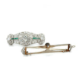 Art Deco Platinum Diamond and Emerald Filigree Brooch/Pendant