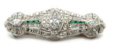 Art Deco Platinum Diamond and Emerald Filigree Brooch/Pendant
