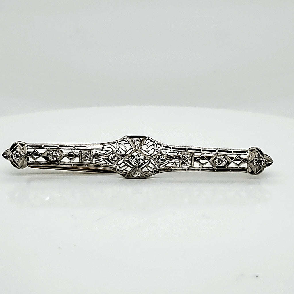 Art Deco Platinum and Diamond Filigree Bar Pin