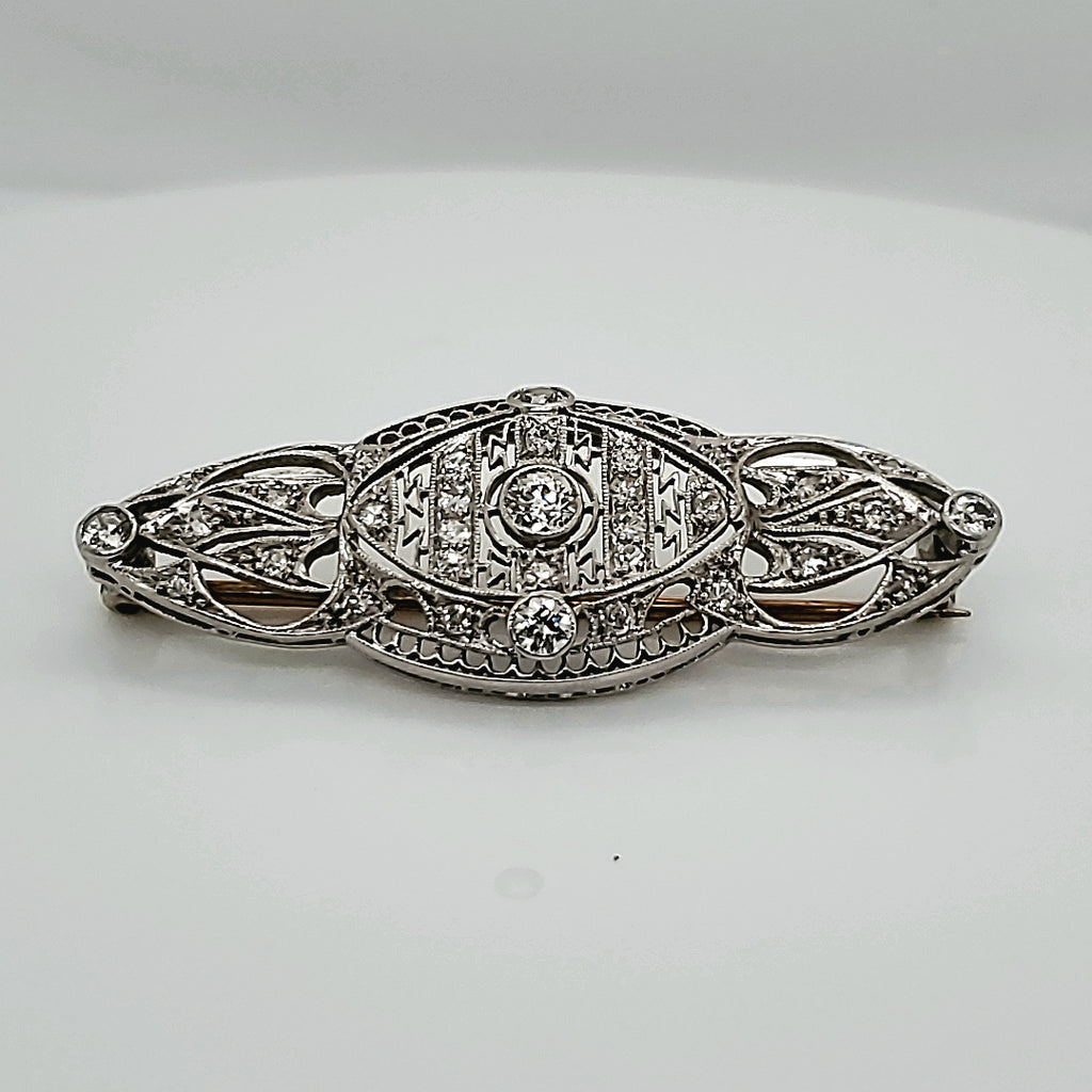Art Deco Platinum Filigree Diamond Brooch