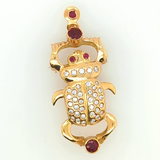 Vintage 18kt Yellow gold Diamond and Ruby Scarab Pendant/Brooch