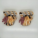 1940s 18kt Rose Gold Diamond and Ruby Convertible Brooch/Clips