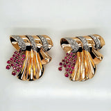 1940s 18kt Rose Gold Diamond and Ruby Convertible Brooch/Clips