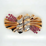 1940s 18kt Rose Gold Diamond and Ruby Convertible Brooch/Clips