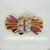 1940s 18kt Rose Gold Diamond and Ruby Convertible Brooch/Clips