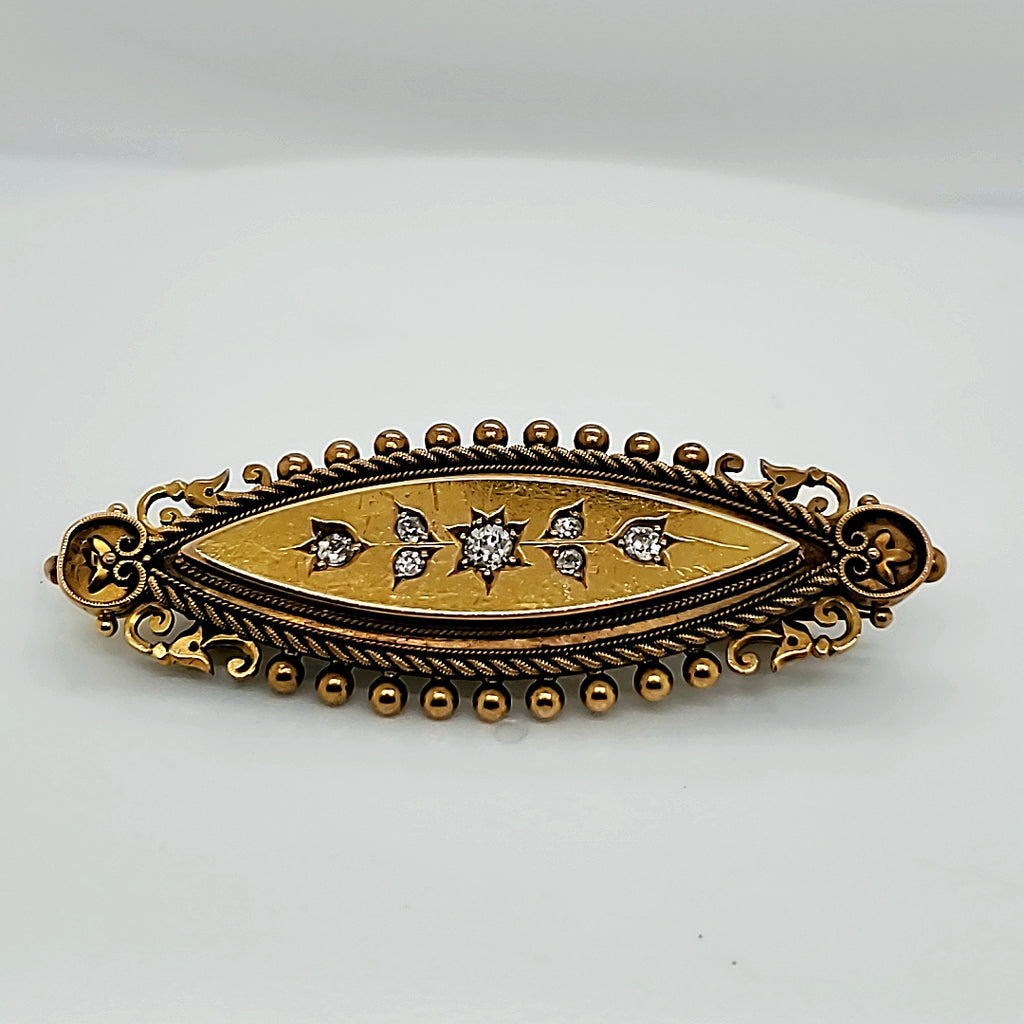Antique 15kt Yellow Gold and Diamond Brooch