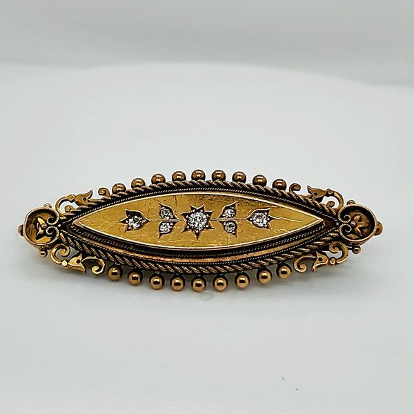 Antique 15kt Yellow Gold and Diamond Brooch