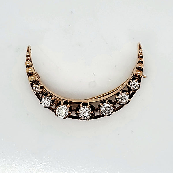 Antique Victorian Crescent Moon Diamond Brooch