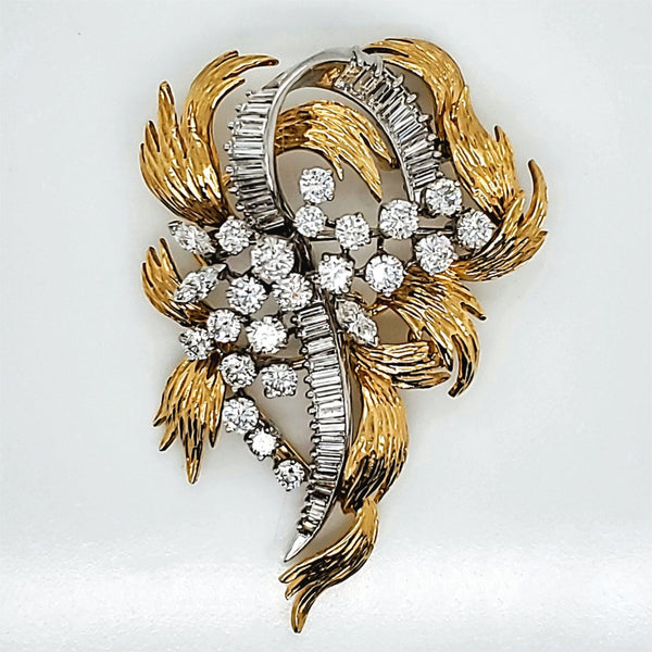 Vintage 18kt Yellow Gold and Platinum Diamond Brooch