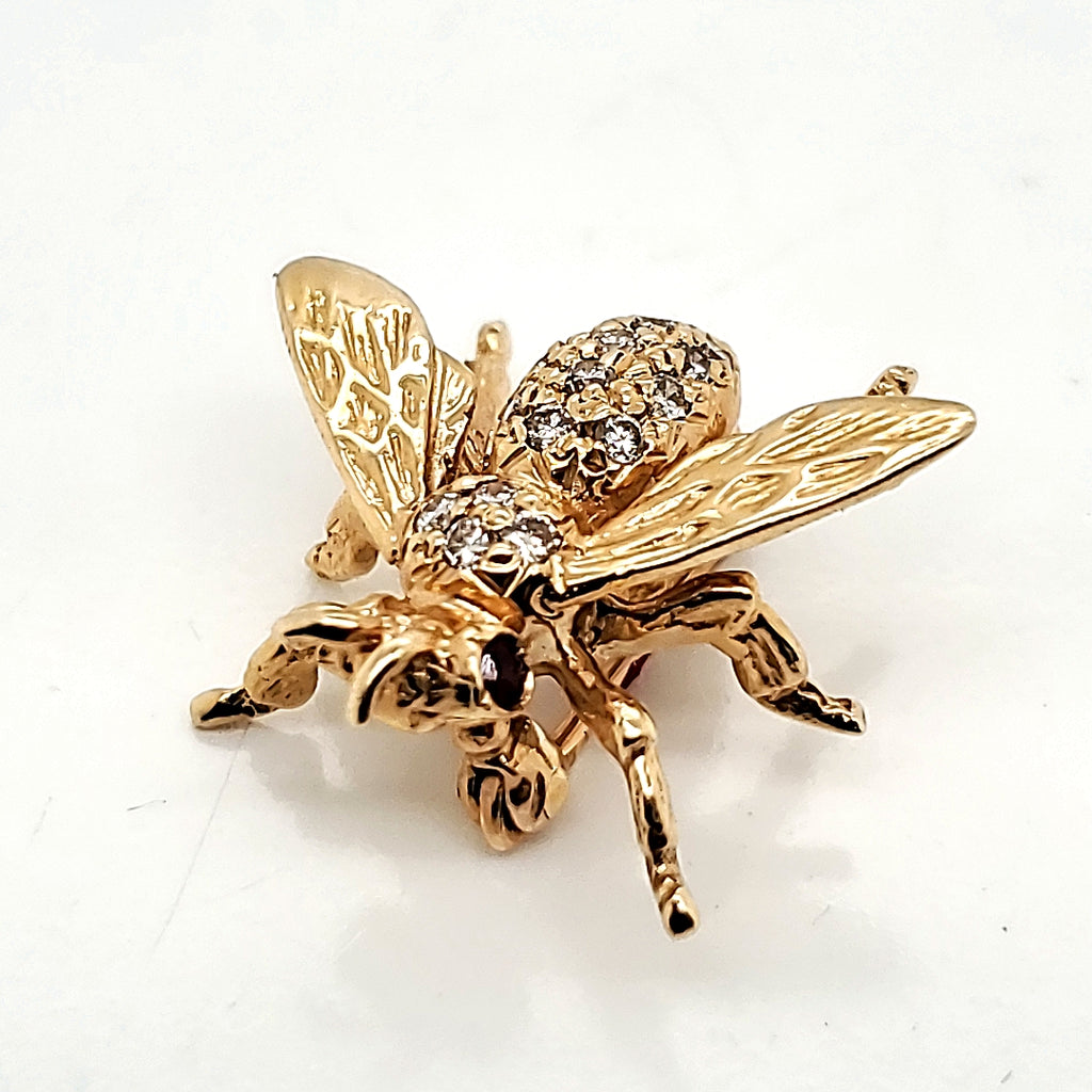 14Kt Yellow Gold Diamond and Ruby Bee Pin