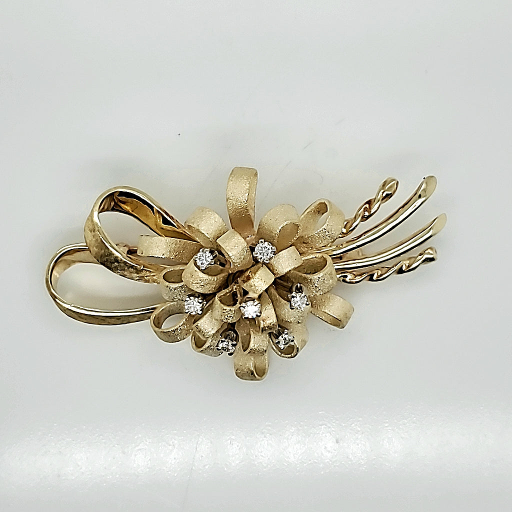 Vintage 14kt Yellow Gold and Diamond Brooch
