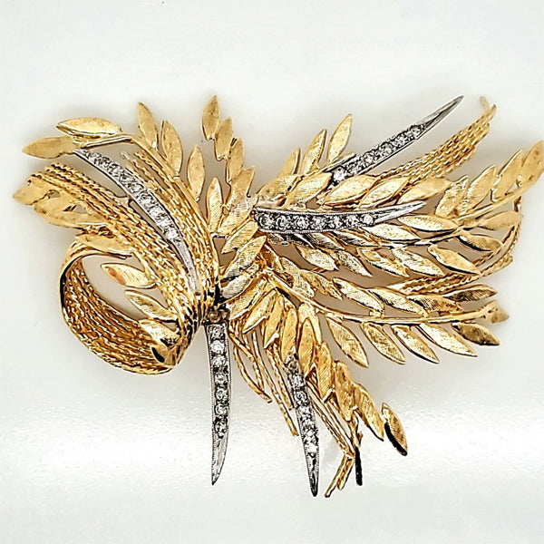 Vintage 18kt Yellow Gold and Diamond Floral Morif Brooch