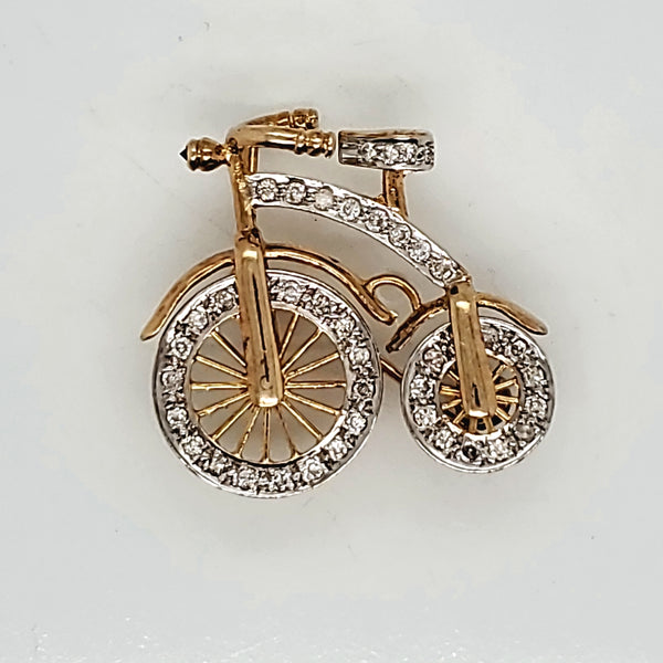 Vintage 14kt Yellow Gold and Diamond Bicycle Brooch