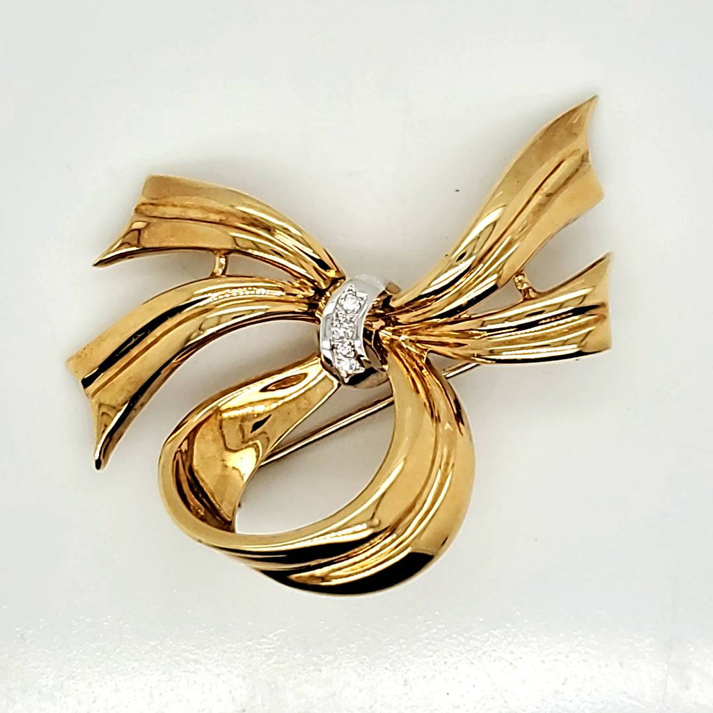 Vintage 18kt Yellow Gold and ?Diamond Bow Brooch