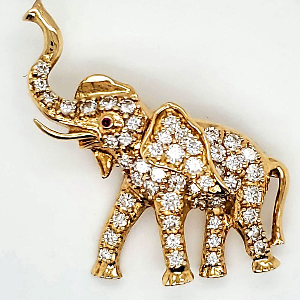 Vintage 18kt Yellow Gold and Diamond Peter Lindeman Elephant Brooch