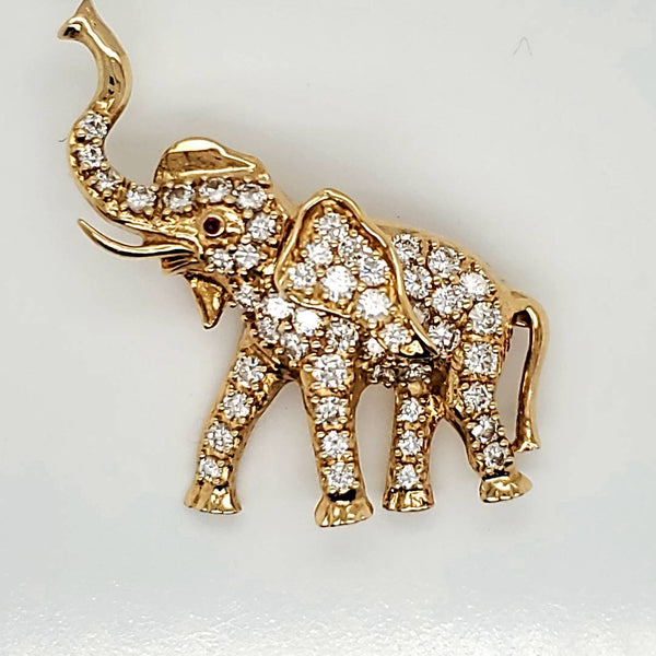 Vintage 18kt Yellow Gold and Diamond Peter Lindeman Elephant Brooch