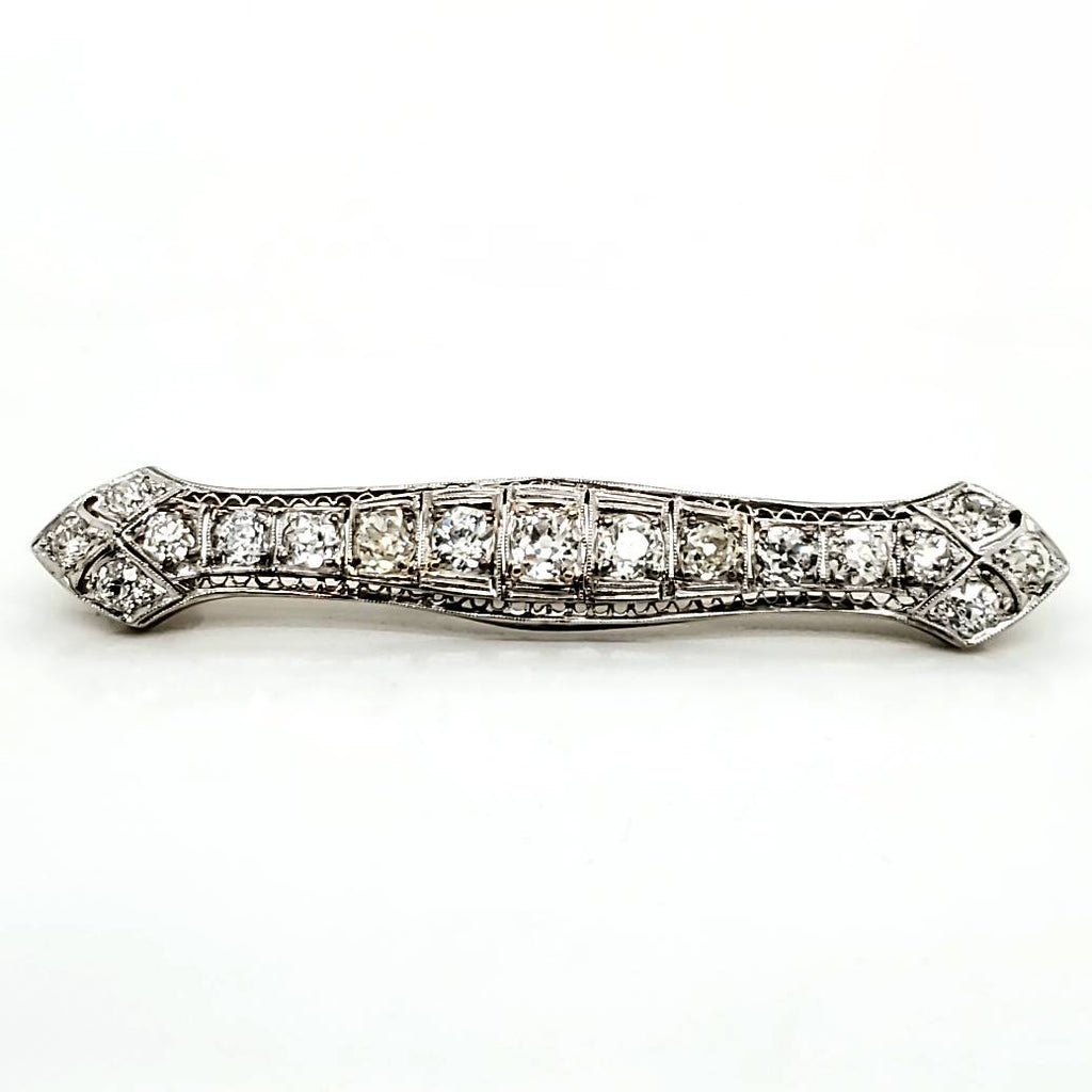 Art Deco Platinum on Yellow Gold Filigree Diamond Brooch