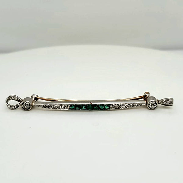 Edwardian Platinum Diamond and Emerald Brooch