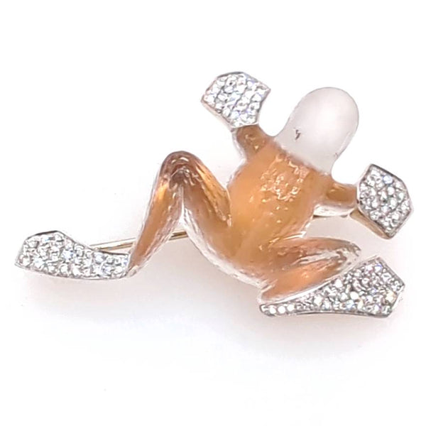 Vhernier 18K White Gold Rock Crystal with Diamond Frog Pin