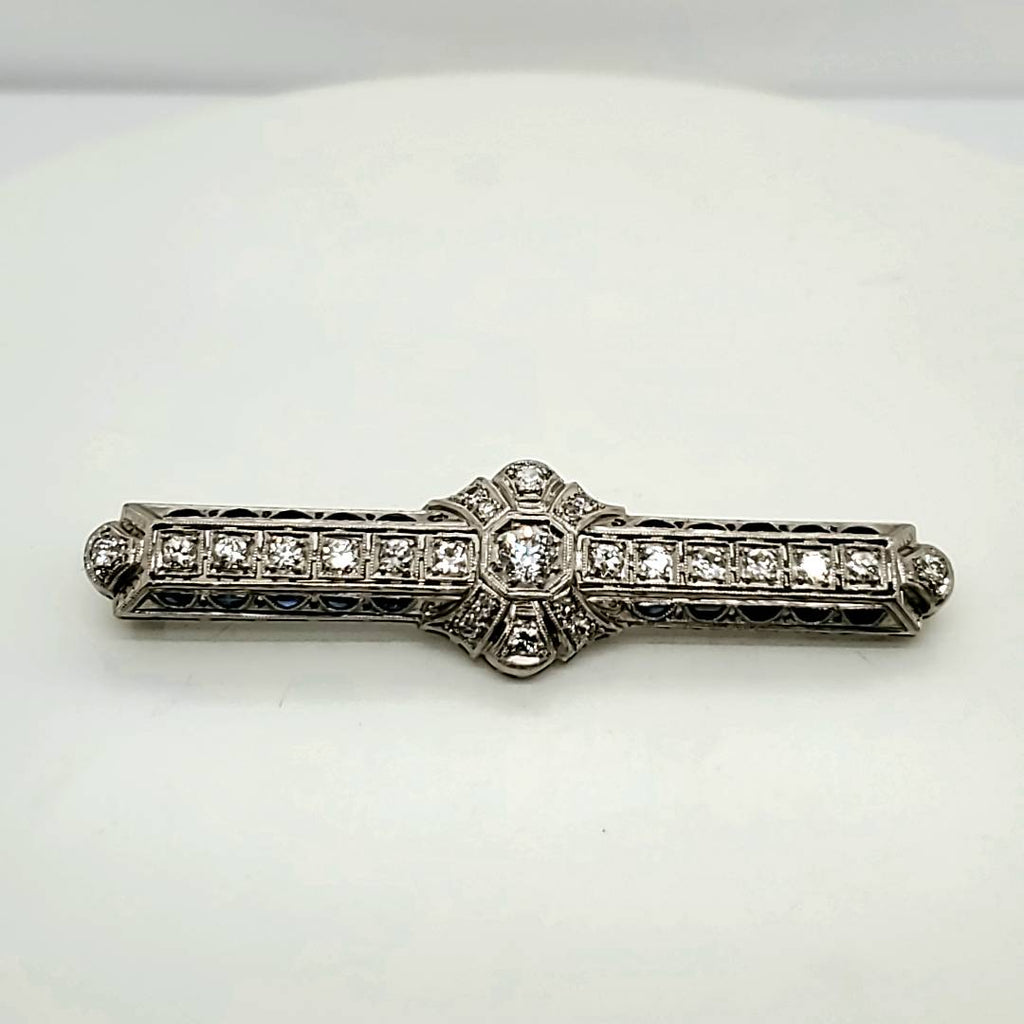 Art Deco Platinum Diamond and Sapphire Brooch/Pendant