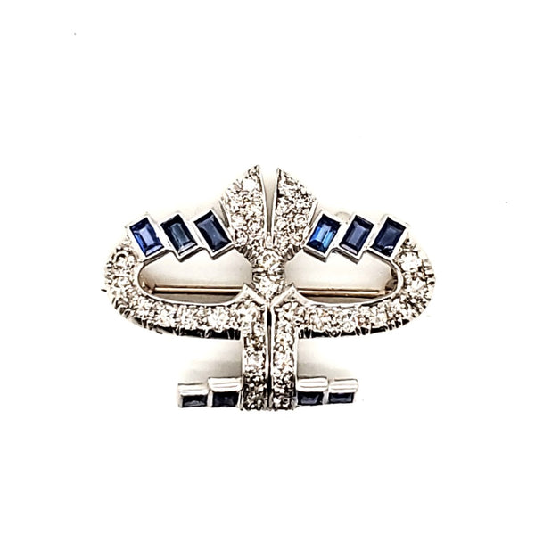 Art Deco Platinum Diamond and Sapphire Brooch