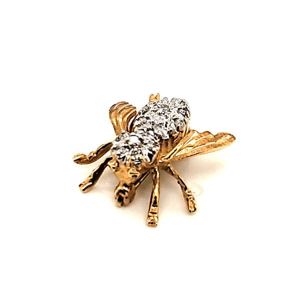 Vintage 14Kt Yellow Gold and Diamond Bee Pin