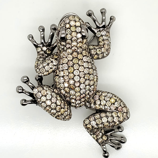 18kt White gold Diamond and Ruby Frog Brooch