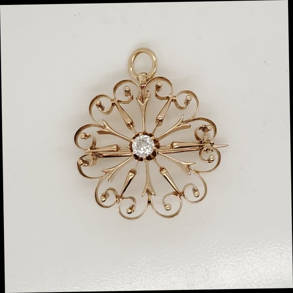 Vintage 14Kt Gold And Diamond Starburst Brooch/Pendant
