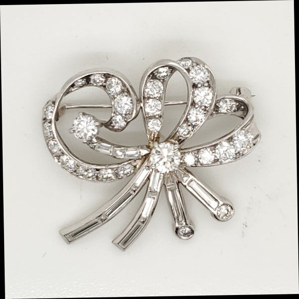 1950s Retro Platinum and Diamond Bow Shaped Spray Brooch