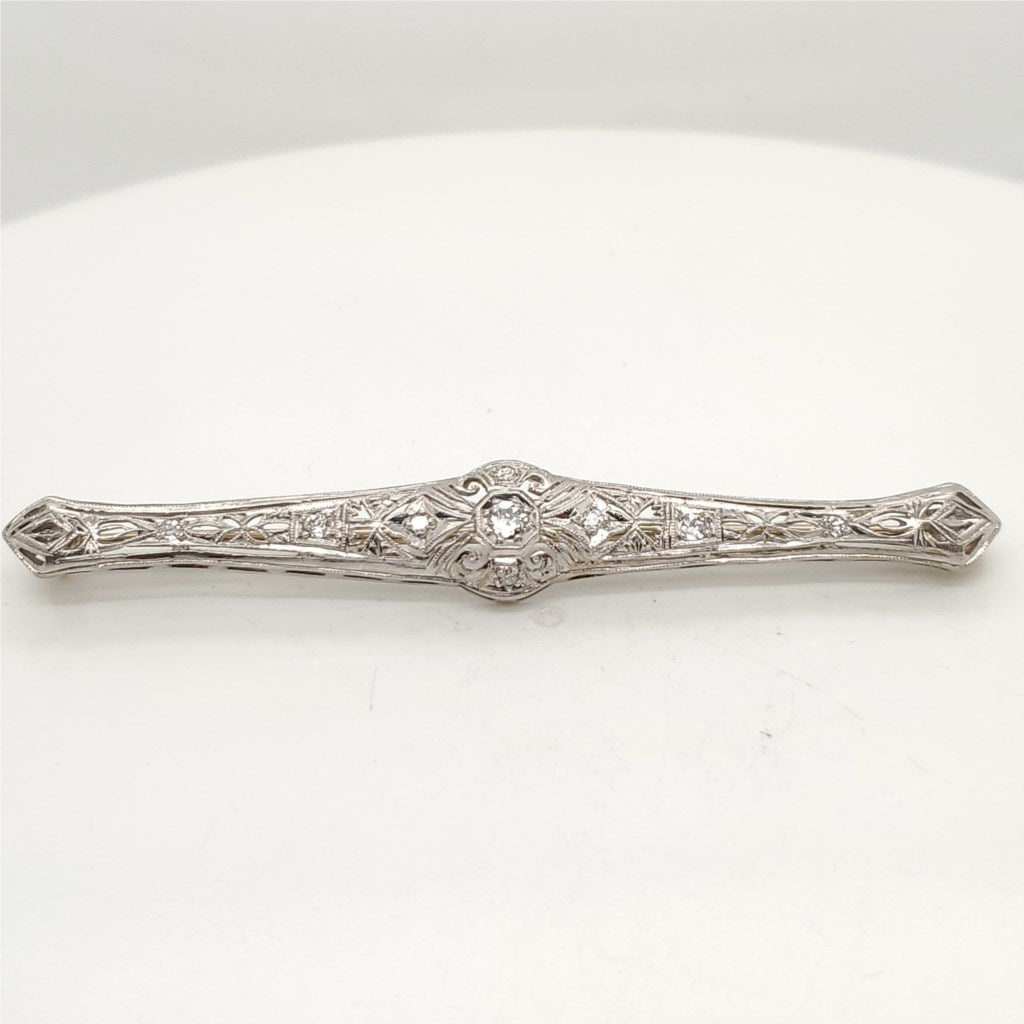 Art Deco Platinum on Yellow Gold Filigree Diamond Brooch