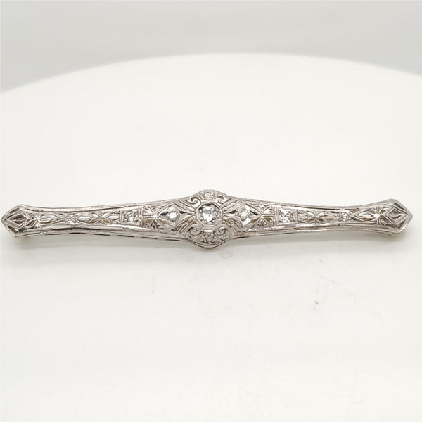 Art Deco Platinum on Yellow Gold Filigree Diamond Brooch
