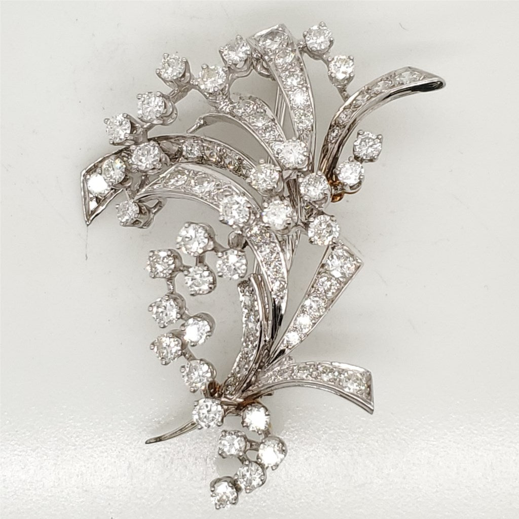 1950s Retro 14kt White Gold and Diamond Brooch