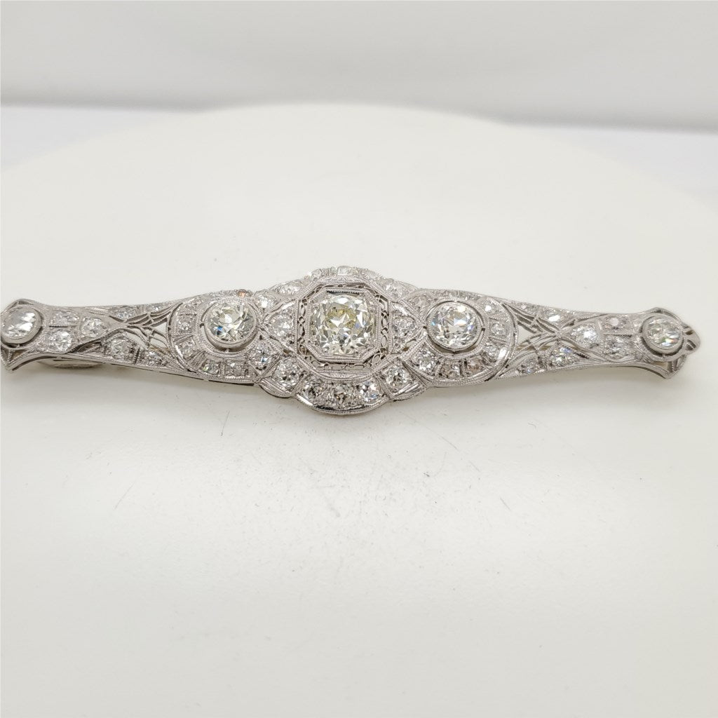 Art Deco Platinum And Diamond Filigree Brooch
