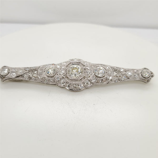 Art Deco Platinum And Diamond Filigree Brooch