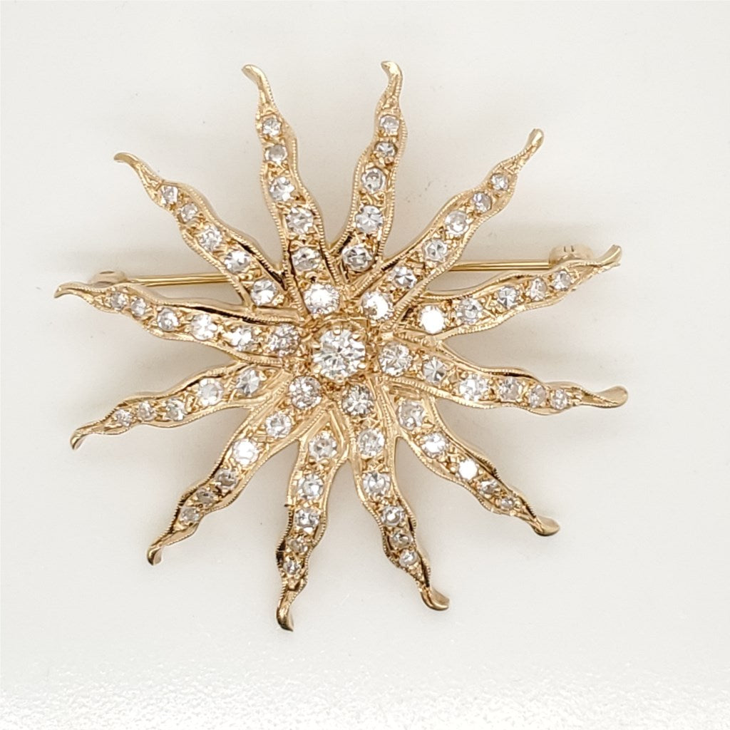 Vintage 14Kt Gold And Diamond Starburst Brooch/Pendant